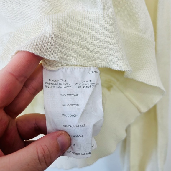 Prada Cream 100% Cotton Fine Knit V Neckline Classic Pullover Jumper UK L - Picture 7 of 12